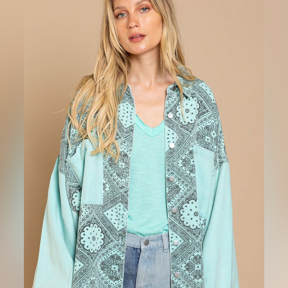 POL Turquoise Green Patterned Shacket